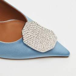 Pre Owned Malone Souliers Light Blue Satin Vilma Crystals Slingback Pumps Size 36