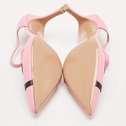 Pre Owned Malone Souliers Pink/Black Leather Bonnie Slide Sandals Size 37