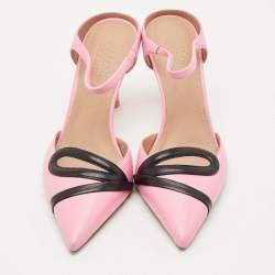 Pre Owned Malone Souliers Pink/Black Leather Bonnie Slide Sandals Size 37