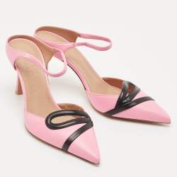 Pre Owned Malone Souliers Pink/Black Leather Bonnie Slide Sandals Size 37