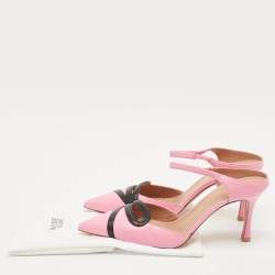 Pre Owned Malone Souliers Pink/Black Leather Bonnie Slide Sandals Size 37