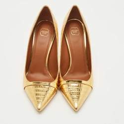Pre Owned Malone Souliers Gold Croc Embossed Patent Leather Rina Pumps Size 39.5
