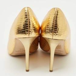 Pre Owned Malone Souliers Gold Croc Embossed Patent Leather Rina Pumps Size 39.5