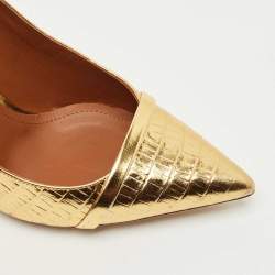 Pre Owned Malone Souliers Gold Croc Embossed Patent Leather Rina Pumps Size 39.5