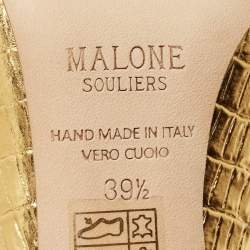 Pre Owned Malone Souliers Gold Croc Embossed Patent Leather Rina Pumps Size 39.5