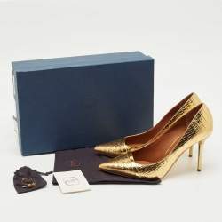 Pre Owned Malone Souliers Gold Croc Embossed Patent Leather Rina Pumps Size 39.5