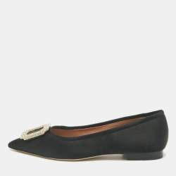 Pre Owned Malone Souliers Black Satin Lina Ballet Flats Size 37