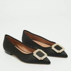 Pre Owned Malone Souliers Black Satin Lina Ballet Flats Size 37