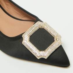 Pre Owned Malone Souliers Black Satin Lina Ballet Flats Size 37