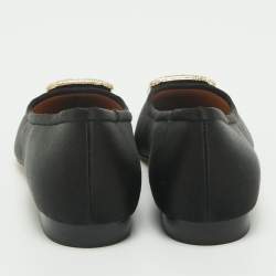 Pre Owned Malone Souliers Black Satin Lina Ballet Flats Size 37