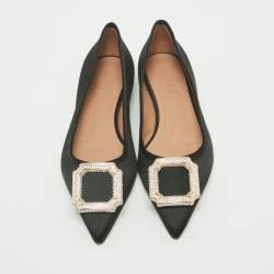 Pre Owned Malone Souliers Black Satin Lina Ballet Flats Size 37