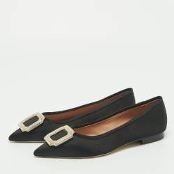 Pre Owned Malone Souliers Black Satin Lina Ballet Flats Size 37
