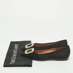 Pre Owned Malone Souliers Black Satin Lina Ballet Flats Size 37