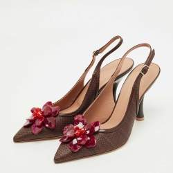 Pre Owned Malone Souliers Brown Raffia and Leather Chrissy Slingback Pumps Size 39