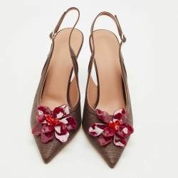 Pre Owned Malone Souliers Brown Raffia and Leather Chrissy Slingback Pumps Size 39