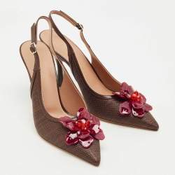 Pre Owned Malone Souliers Brown Raffia and Leather Chrissy Slingback Pumps Size 39