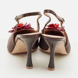 Pre Owned Malone Souliers Brown Raffia and Leather Chrissy Slingback Pumps Size 39