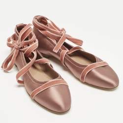 مملوكة مسبقًا حذاء باليرينا سبنسر رباط كاحل ساتان ومخمل وردي مالون سوليه مقاس 40