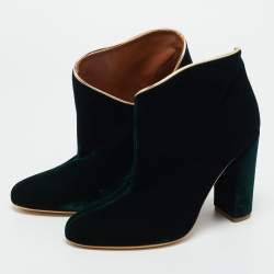 Pre Owned Malone Souliers Dark Green Velvet Eula Booties Size 36.5