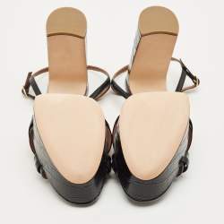 Pre Owned Malone Souliers Black Croc Embossed Leather Mila Platform Sandals Size 42