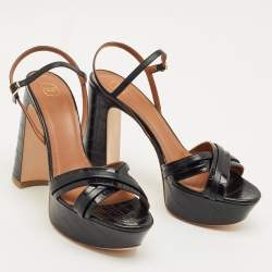 Pre Owned Malone Souliers Black Croc Embossed Leather Mila Platform Sandals Size 42
