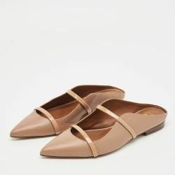 Pre Owned Malone Souliers Beige Leather Maureen Pointed Toe Flat Mules Size 37