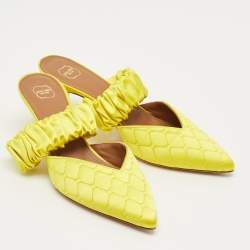 Pre Owned Malone Souliers Yellow Satin Maisie Mules Size 38.5