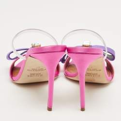 Pre Owned Malone Souliers Pink/Purple Satin Emily Bow Slide Sandals Size 38