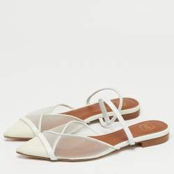 Pre Owned Malone Souliers White Mesh and Leather Clio Flat Mules Size 36