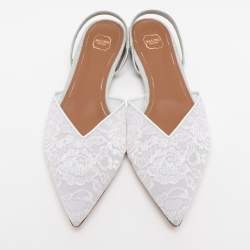 Pre Owned Malone Souliers White Lace Marla Slingback Flats Size 39