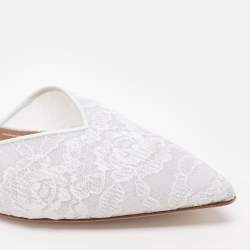 Pre Owned Malone Souliers White Lace Marla Slingback Flats Size 39