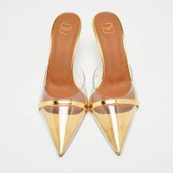 Pre Owned خُفَاف كَعْب مالون سولييه جويلا جِلْد لامع وبي في سي ذهبي مقاس 38.5