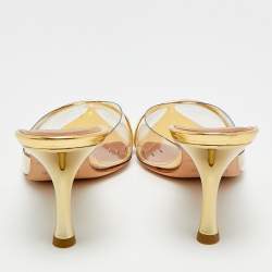 Pre Owned خُفَاف كَعْب مالون سولييه جويلا جِلْد لامع وبي في سي ذهبي مقاس 38.5