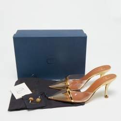 Pre Owned خُفَاف كَعْب مالون سولييه جويلا جِلْد لامع وبي في سي ذهبي مقاس 38.5