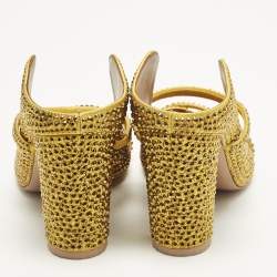 Pre Owned Malone Souliers Norah Size 36 Gold Satin Crystal Embellished Mules