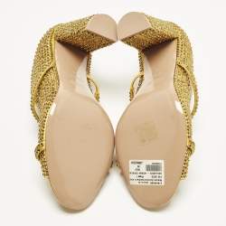 Pre Owned Malone Souliers Norah Size 36 Gold Satin Crystal Embellished Mules