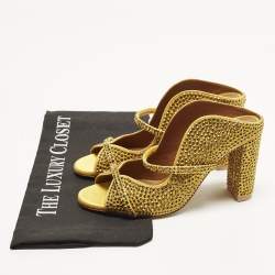 Pre Owned Malone Souliers Norah Size 36 Gold Satin Crystal Embellished Mules