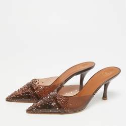 Pre Owned Malone Souliers Joella Size 39 Brown/Dark Brown Patent Leather and PVC Crystal Embellished Mules