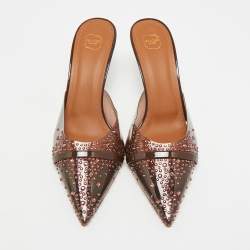 Pre Owned Malone Souliers Joella Size 39 Brown/Dark Brown Patent Leather and PVC Crystal Embellished Mules