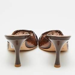 Pre Owned Malone Souliers Joella Size 39 Brown/Dark Brown Patent Leather and PVC Crystal Embellished Mules