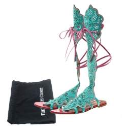 Pre Owned Malone Souliers Tricolor Suede And Leather Lazer Cut Tie Up Flat Sandals Size 40