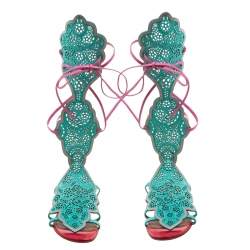Pre Owned Malone Souliers Tricolor Suede And Leather Lazer Cut Tie Up Flat Sandals Size 40