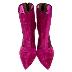 Pre Owned Malone Souliers Pink Satin And Mesh Charlise Ankle Boots Size 40
