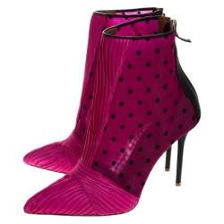 Pre Owned Malone Souliers Pink Satin And Mesh Charlise Ankle Boots Size 40