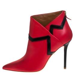 Pre Owned حذاء بوت كاحل مالون سولييه اميلي مقدمة مدببة سير كاحل جلد أحمر و أسود مقاس 40.5