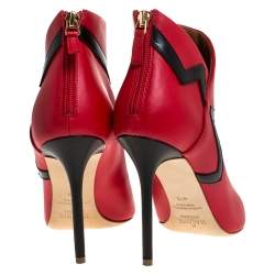 Pre Owned حذاء بوت كاحل مالون سولييه اميلي مقدمة مدببة سير كاحل جلد أحمر و أسود مقاس 40.5