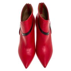 Pre Owned حذاء بوت كاحل مالون سولييه اميلي مقدمة مدببة سير كاحل جلد أحمر و أسود مقاس 40.5