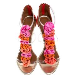 Pre Owned Malone Souliers Leather And PVC Strappy Floral Embellished Open Toe Sandals Size 40
