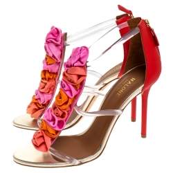 Pre Owned Malone Souliers Leather And PVC Strappy Floral Embellished Open Toe Sandals Size 40
