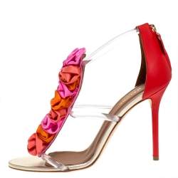 Pre Owned Malone Souliers Leather And PVC Strappy Floral Embellished Open Toe Sandals Size 40